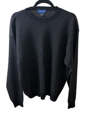 J. McLaughlin Navy Birdseye 100% Merino Wool Sweater Size L Classic Old Money